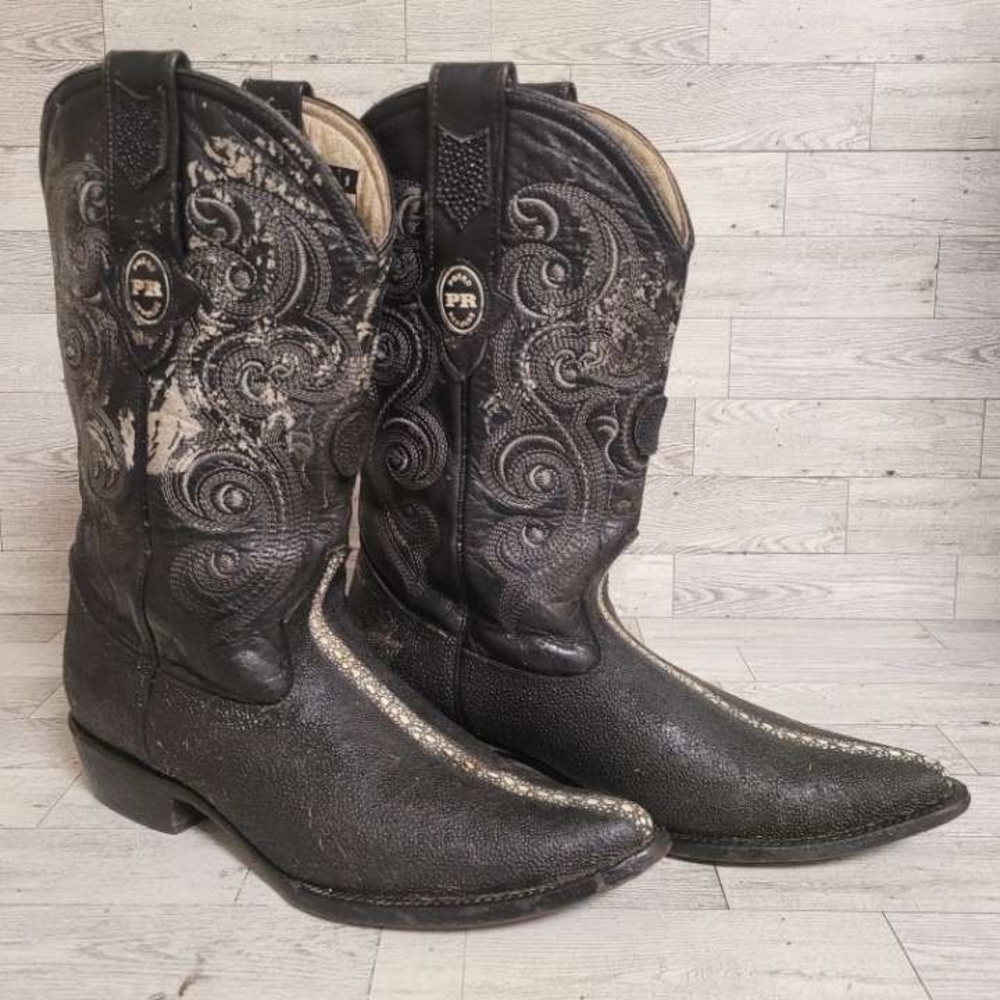 Men's Potro Rebelde Western Exotic Black Stingray Leather Cowboy Boots Size 9 - Picture 2 of 11